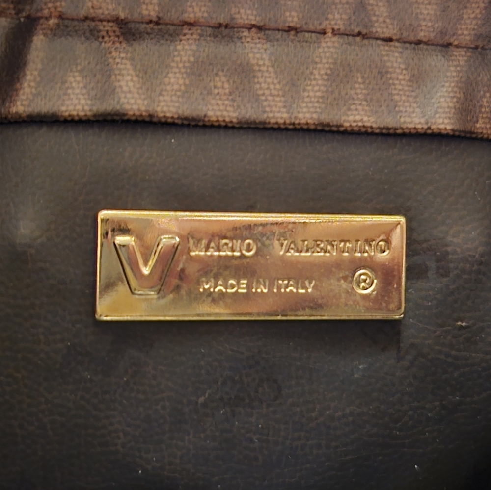 Mario Valentino Vintage Brown Clutch- Gold Logo W/Leather Accents EUC- Italy - Picture 6 of 12